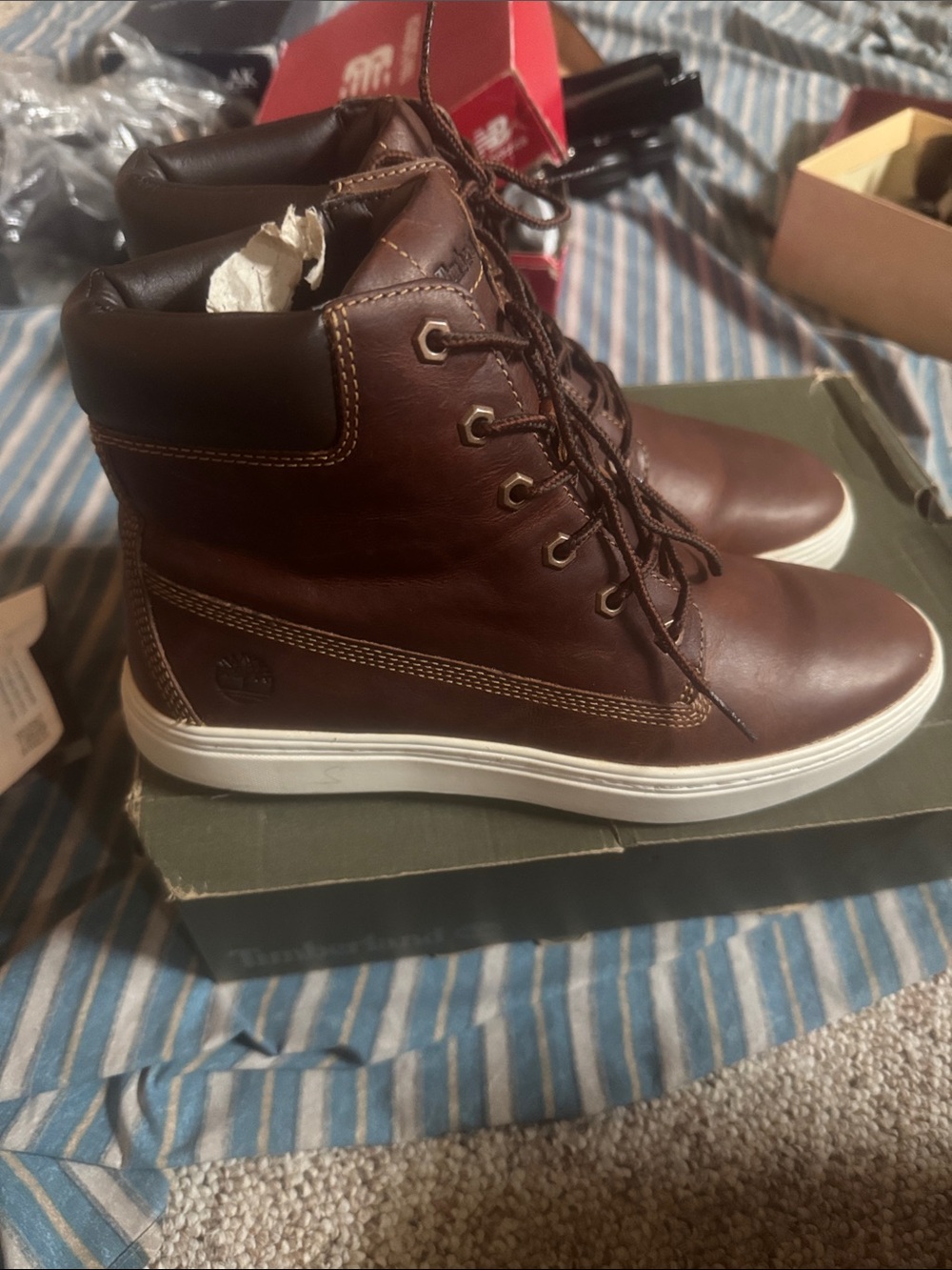 Timberland Brown Leather Lace-Up Ankle Boots with White Sole